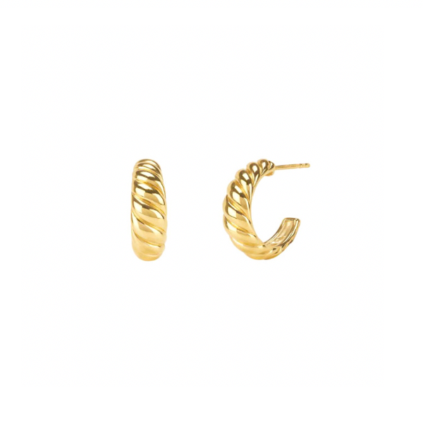 18ct gold croissant hoops, gold earrings, minimalist jewelry, hypoallergenic, safe for sensitive skin