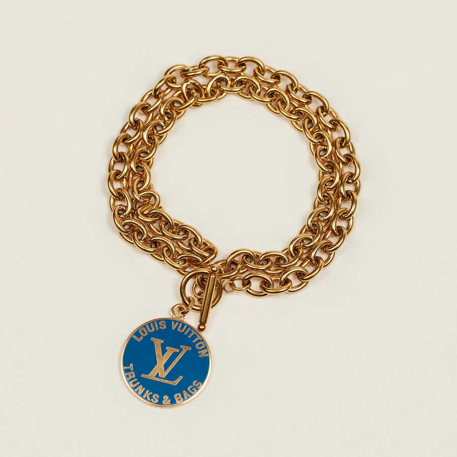 Louis Vuitton repurposed, upcycled Trunks Breloques vintage necklace in Blue exclusively at collectcora.com